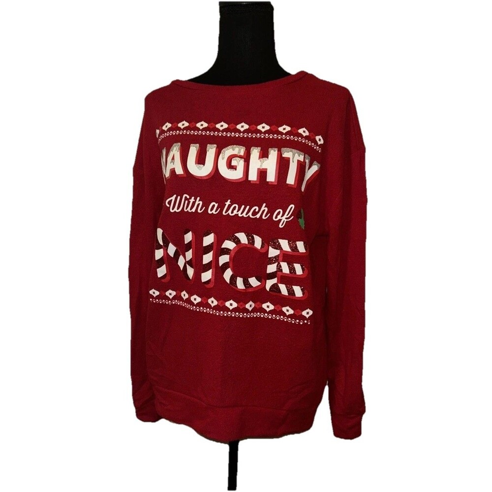 No Boundaries (11-13) “Naughty With A Touch Of Nice” Pullover Christmas Sweater